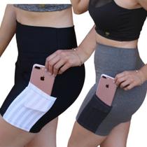 2 Shorts cintura alta de academia Suplex com bolsos para celular