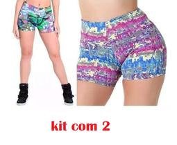 2 Shorts Curto Legging Estampado Fitness Suplex Academia Cos Alto