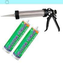 2 Silicone Preto 450G Selante Acrílico Base Dágua Aplicadora