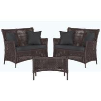 2 Sofá Área e Mesa Igapó Alumínio Pintura Marrom Corda Náutica Estofado Impermeável Almofada 11 Trama