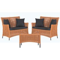 2 Sofá Área e Mesa Igapó Alumínio Pintura Marrom Corda Náutica Estofado Impermeável Almofada 11 Trama