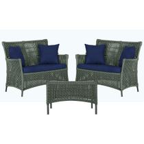 2 Sofá Área e Mesa Igapó Alumínio Pintura Preta Corda Náutica Estofado Impermeável Almofada 10 Trama