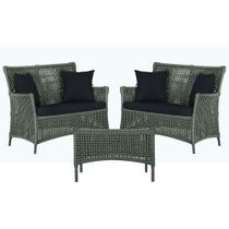 2 Sofá Área e Mesa Igapó Alumínio Pintura Preta Corda Náutica Estofado Impermeável Almofada 12 Trama