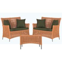 2 Sofás Área e Mesa Igapó Alumínio Pintura Fendi Corda Náutica Estofado Impermeável Almofada 13 Trama