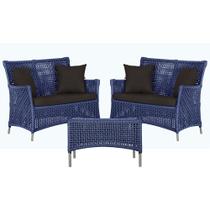 2 Sofás Área e Mesa Igapó Alumínio Pintura Fendi Corda Náutica Estofado Impermeável Almofada 9 Trama