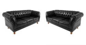 2 Sofás Chesterfield Capitone Duque Corano Preto 1,80cm 2 Sofás Chesterfield Capitone Duque Corano Preto 1,80cm