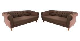 2 Sofás Chesterfield Capitone Duque Suede Marrom 2,00cm