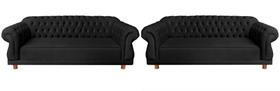 2 Sofás Chesterfield Capitone Elisabeth Suede Preto 2,00cm