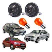 2 Soquete Da Seta + 2 Lâmpada Laranja Farol Fiat Siena