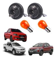 2 Soquetes Da Seta + 2 Lâmpada Laranja Farol Fiat Strada