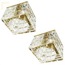 2 Spot De Cristal K9 Embutir Quadrado Base Dourada Lavabo Bet08