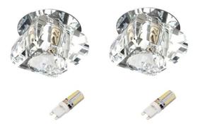 2 Spot de Embutir Gesso Cristal K9 Ac661 + Led 3w Branco Frio