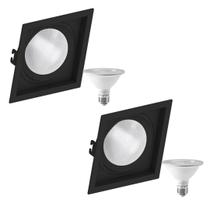 2 Spot Embutir Quadrado Recuo PAR30 + 1 Lâmpada LED 10W 6500K E27 2 Spot Embutir Quadrado Recuo PAR30 + 1 Lâmpada LED 10W 6500K E27