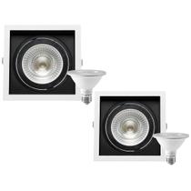 2 Spot Embutir Quadrados Recuo PAR30 + 1 Lâmpada LED 10W 3000K E27 2 Spot Embutir Quadrados Recuo PAR30 + 1 Lâmpada LED 10W 3000K E27
