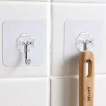 2 Suporte Adesivo Com Gancho Cabide Metal Parede Sem Furar