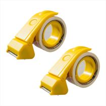 2 Suporte Aplicador Cortador Fita Durex Adesiva Grande Larga Amarelo
