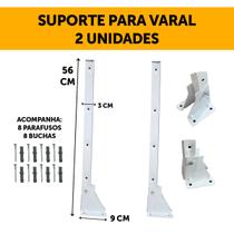 2 Suporte Para Varal Dobrável Branco com parafusos e buchas