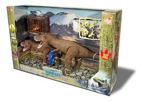 2 T-rex Dinossauro Com Jaula Caçador E Acessórios Brinquedo