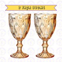 2 Taça Diamante de Vidro Ambar Metalizada 330ML Eventos