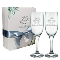 2 Taças Champanhe / 25 Anos / Bodas De Prata / Caixa Presente