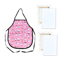 2 Telas Para Pintura 15x22cm e Avental Infantil Estampado Rosa Kit 2 Telas Para Pintura 15x22cm e Avental Infantil Estampado Rosa Kit