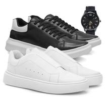 2 Tenis Casual Masculino Sneaker Oversize com Ajuste em Elastico Premium com Relógio