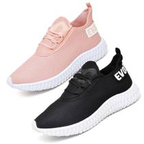 2 Tênis Feminino Caminhada Colmeia Confortavel Exclusivo Branco/Rose