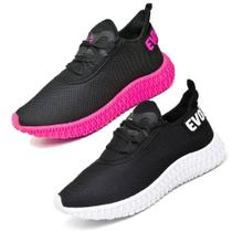 2 Tênis Feminino Caminhada Colmeia Confortavel Exclusivo Preto e Rosa 2 Tênis Feminino Caminhada Colmeia Confortavel Exclusivo Preto e Rosa