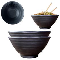 2 Tigelas Japonesa Bowl Oriental Melamina Cumbuca Preto 300ml