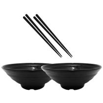 2 Tigelas Vasilha Redonda em Melamina / Plastico + 2 Pares de Hashi Preto Kit