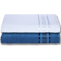 2 Toalhas Super Gigante Grossa Abraça O Corpão 80x180 Egito Azul+branco