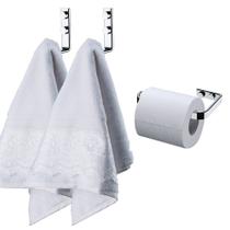 2 toalheiros 1 papeleira em aço cromado suporte de parede pendurar toalhas mão rosto banho banheiro