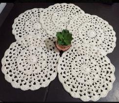 2 Toalhinha De Crochê Redondo Rendado Cru