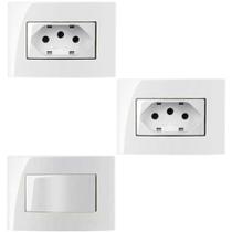 2 Tomada 3 Pinos 10a + 1 Interruptor Simples Embutir Móvel Branco Sleek 2 Tomada 3 Pinos 10a + 1 Interruptor Simples Embutir Móvel Branco Sleek