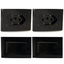 2 Tomada 3 Pinos 10A + 2 Interruptor Tecla Paralelo Embutir Móvel Preto Margirius