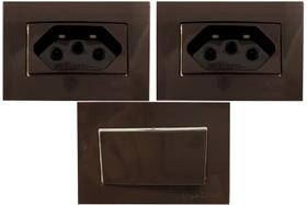 2 Tomada 3 Pinos 10a + Interruptor Paralelo Embutir Móvel Marrom 2 Tomada 3 Pinos 10a + Interruptor Paralelo Embutir Móvel Marrom