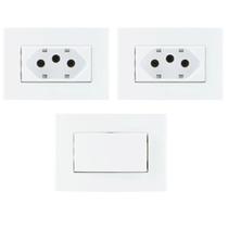2 Tomada 3 Pinos 20a + 1 Interruptor Simples Embutir Móvel Branco Margirius