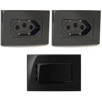 2 Tomada 3 Pinos 20a + Interruptor Simples Embutir Móvel Ebony 2 Tomada 3 Pinos 20a + Interruptor Simples Embutir Móvel Ebony