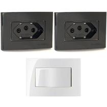 2 Tomada Embutir 3 Pinos 20a Preto + 1 Interruptor Simples Branco 2 Tomada Embutir 3 Pinos 20a Preto + 1 Interruptor Simples Branco