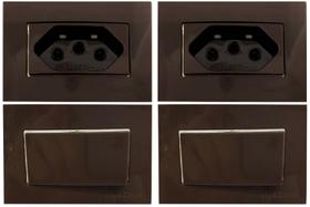 2 Tomada Embutir Movel + 2 Interruptor Paralelo 3 Pinos 10a Marrom Margirius