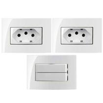 2 Tomada Embutir Móvel 3 Pinos 20a Branco + 1 Interruptor Simples Duplo