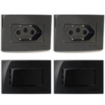2 Tomada Embutir Móvel 3p 10a + 2 Interruptor Simples Preto