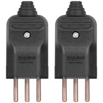 2 Tomada Macho Prensa Cabo 2P+T 10A Plug Fino Preta 2 Tomada Macho Prensa Cabo 2P+T 10A Plug Fino Preta