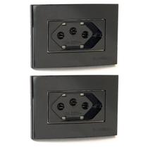 2 Tomada Móvel 3 Pinos 20a Embutir Painel Preto Margirius
