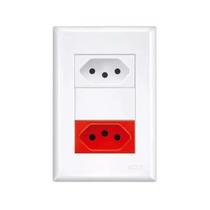 2 Tomadas Duplas 20A 2p+t 4x2 Branca e Vermelha 250v - Fame