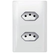 2 Tomadas Universal Horizontal 2P+T 10A Cromado com placa 4x2 Branca - DC-120032 - NOVARA