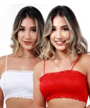2 Top Faixa Sem Bojo Renda Moda Blogueira Lingerie Sutiã Branco e Vermelho