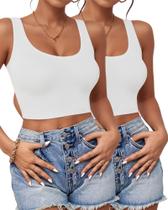 2 Tops Cortos Sin Mangas para Mujer AURUZA con Escote en U Blanco x2