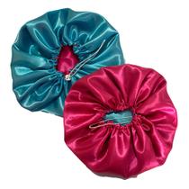 2 Touca de Cetim Dupla Face com Regulador + 2 xuxinha 2 Touca de Cetim Dupla Face com Regulador + 2 xuxinha