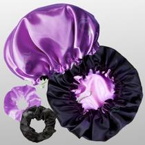 2 Touca de Cetim Dupla Face com Regulagem 2 Xuxinhas Scrunchie Antifrizz